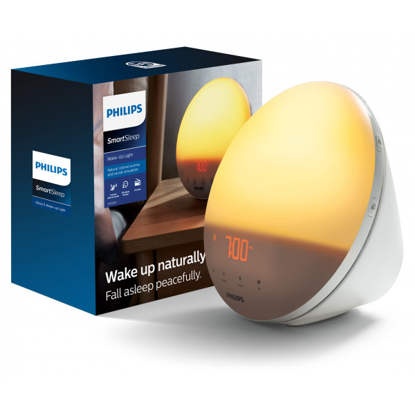 Philips SmartSleep Despertador con luz, simulación de amanecer y atardecer en colores, 5 sonidos naturales, radio FM y lámpara de lectura, repetición con toque, HF3520/60