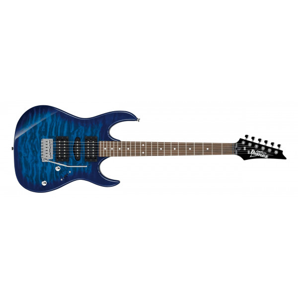 Ibanez Guitarra eléctrica de cuerpo sólido de 6 cuerdas, derecha, azul (GRX70QATBB)