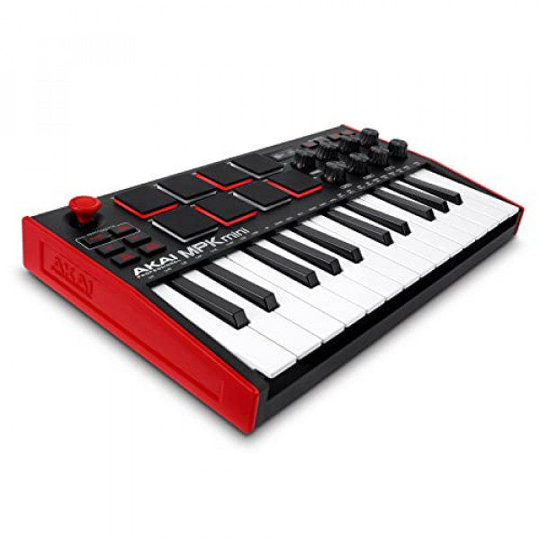 AKAI Professional MPK Mini MK3 - Controlador de teclado MIDI USB de 25 teclas con 8 pads de batería retroiluminados, 8 perillas y software de producción musical incluido