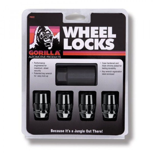 Gorilla Automotive 71621NBC Cerraduras de rueda cromadas, color negro bellota (tamaño de rosca de 12 mm x 1,25), paquete de 4