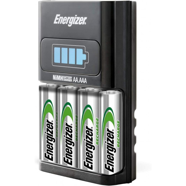 Cargador Energizer AA/AAA de 1 hora con 4 pilas recargables AA NiMH (carga pilas AA o AAA en 1 hora o menos) - El embalaje puede variar