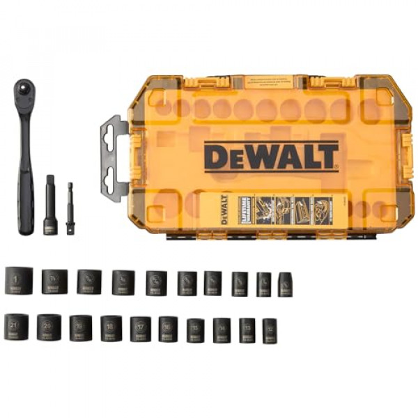 DEWALT DWMT74738 Tough Box 23 piezas Juego de vasos de impacto con accionamiento de 3/8