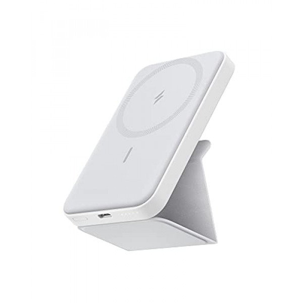 Anker Batería Magnética (MagGo), Cargador Portátil Inalámbrico Magnético Plegable de 5,000 mAh y USB-C para iPhone 15/15 Plus/15 Pro/15 Pro Max, iPhone 14/13 Series (Blanco Dolomita)