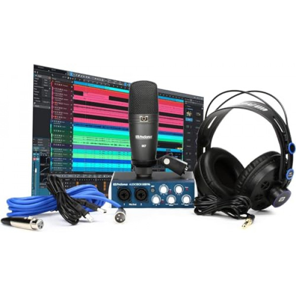 Paquete de grabación PreSonus AudioBox 96 Studio USB 2.0 con interfaz, auriculares, micrófono y software Studio One