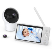 eufy Security Spaceview Video Baby Monitor E110 con cámara y audio, cámara de seguridad, resolución HD 720p, visión nocturna, pantalla de 5, lente gran angular de 110° incluida, reproductor de canción de cuna, alerta de sonido