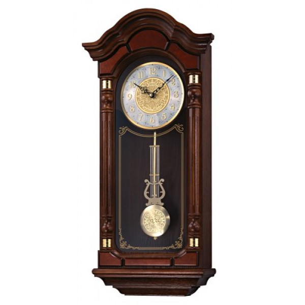 SEIKO Reloj de pared con caja de roble macizo, color marrón oscuro, señorial, con péndulo y timbre