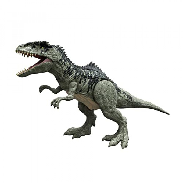 Mattel Jurassic World Super Colossal Giganotosaurus Dinosaurio Figura de acción de juguete, 3 pies + de largo con función para comer