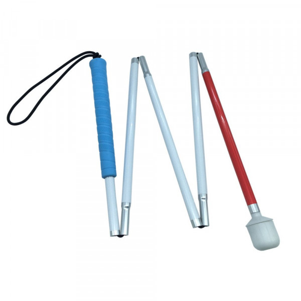 Bastón plegable de aluminio para personas ciegas (se pliega en 5 secciones) (125 cm (49,2 pulgadas) - mango azul)