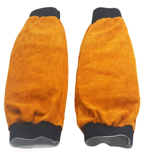 Jewboer Fundas de soldadura de cuero, protección de brazo resistente al calor y a las llamas para soldador, 16,5 de largo