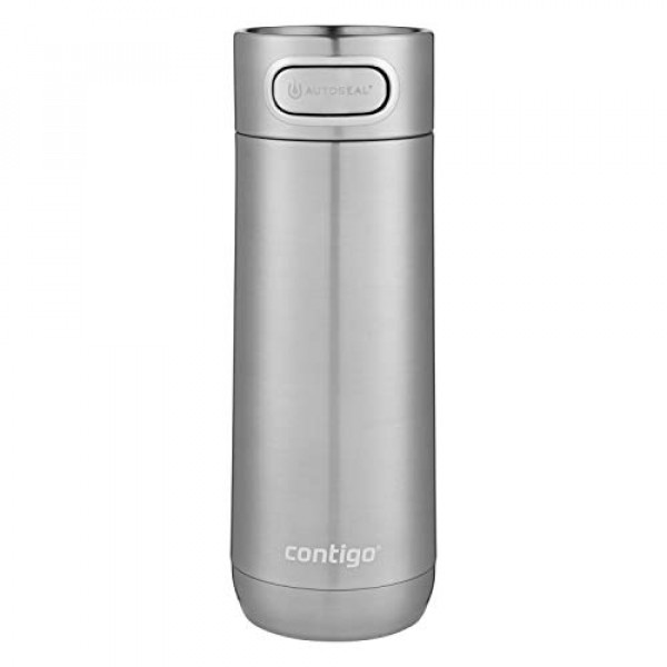 Contigo Luxe Taza térmica de viaje de acero inoxidable con aislamiento al vacío, taza de café o botella de agua reutilizable a prueba de fugas de 16 oz, se adapta debajo de la mayoría de las cafeteras y se puede lavar en lavavajillas, acero inoxidable