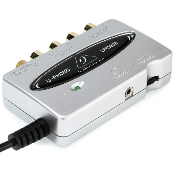 Behringer U-PHONO UFO202 Interfaz de audio/USB para audiófilos con preamplificador de fono incorporado para digitalizar sus cintas y discos de vinilo