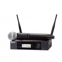 Shure GLXD24R+/SM58 Sistema de micrófono inalámbrico digital Pro de doble banda para iglesia, karaoke, voces - Duración de la batería de 12 horas, alcance de 100 pies | Micrófono vocal portátil SM58, receptor de montaje en rack de un solo canal