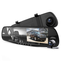 Pyle Dash Cam Espejo retrovisor - Monitor DVR de 4.3 Vista trasera Sistema de grabación de video con cámara dual en Full HD 1080p con sensor G incorporado Detección de movimiento Control de estacionamiento Soporte de grabación en bucle - PLCMDVR49