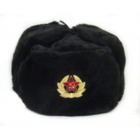 Sombrero de invierno cosaco militar de piel del ejército soviético ruso Ushanka (negro, 59 (L))