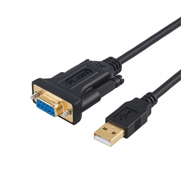 CableCreation Adaptador USB a RS232 con chipset PL2303, cable convertidor serie DB9 USB 2.0 macho a RS232 hembra para caja registradora, módem, escáner, cámaras digitales, CNC, negro