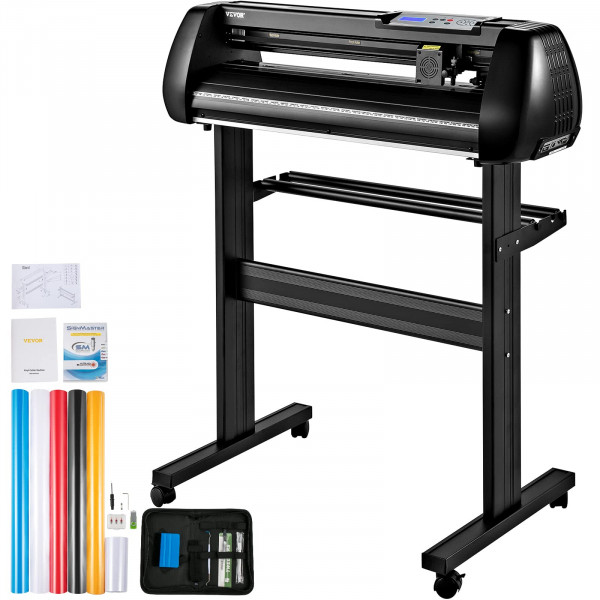 VEVOR Máquina cortadora de vinilo de 34 pulgadas, máquina trazadora de corte Bluetooth, eje de rodillo de acero de precisión de 400 pulgadas/10 m, fuerza de velocidad ajustable, kit de herramientas SignMaster para fabricación de letreros, ventanas y móvil