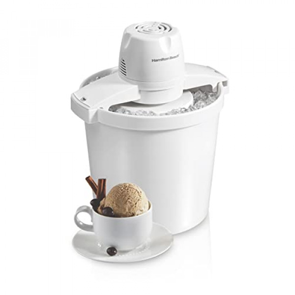 Hamilton Beach Máquina eléctrica automática para hacer helados y yogur helado, hace natillas, sorbetes, helados y sorbetes, 4 cuartos de galón, color blanco