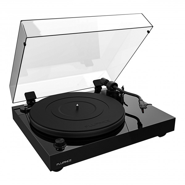Fluance RT82 Reference Tocadiscos de vinilo de alta fidelidad con cartucho Ortofon OM10, motor de control de velocidad, zócalo de madera MDF de alta masa, pies de aislamiento de vibración - negro piano