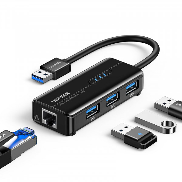 UGREEN USB 3.0 Hub Adaptador Ethernet 10 100 1000 Convertidor de red Gigabit con 3 puertos USB 3.0 Hub Compatible con computadora portátil Nintendo Switch MacBook Mac Mini Surface XPS Windows Linux macOS y más