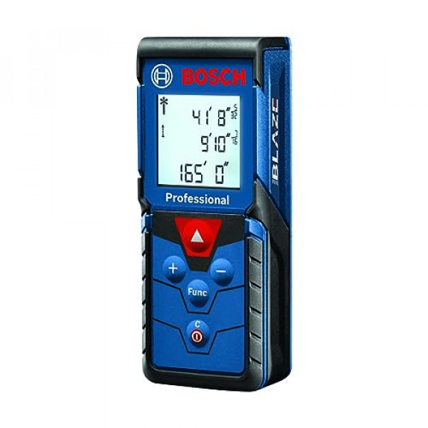 BOSCH GLM165-40 BLAZE Medición de distancia láser de 165 pies, incluye 2 baterías AAA, correa de mano, tarjetas de destino y bolsa
