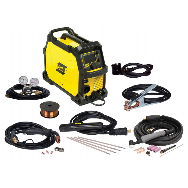 ESAB 0558102240 Rebel EMP 215IC Sistema de soldadura multiproceso MIG/TIG/Flux/Stick, tecnología sMIG, pantalla de 4,3, regulador de gas Victor, pistola TWECO Fusion 180 MIG, antorcha TIG y soporte para electrodos