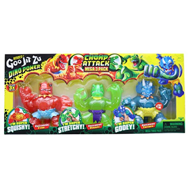 Goo Jit Zu Dino Power Mega paquete de 3: figuras de dinosaurio blando de superhéroe, MOY41257