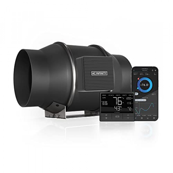 AC Infinity CLOUDLINE PRO T6, silencioso ventilador de conducto en línea de 6 pulgadas con controlador VPD de temperatura y humedad, control de aplicación integrado WiFi - Extractor de ventilación para calefacción, refrigeración, tiendas de campaña, hidro