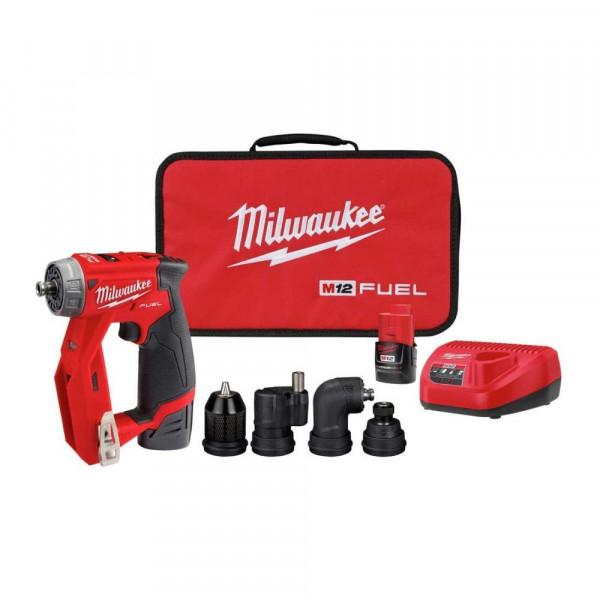 Milwaukee 2505-22 M12 Kit de taladro/destornillador para instalación de combustible, compacto, interruptor de avance/retroceso, portabrocas sin llave, luz LED, velocidad variable