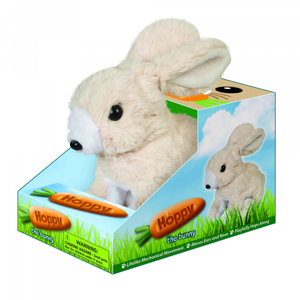 Westminster, Inc. Hoppy the Bunny - Juguete de conejo lindo, tierno y de peluche que funciona con pilas salta y se mueve