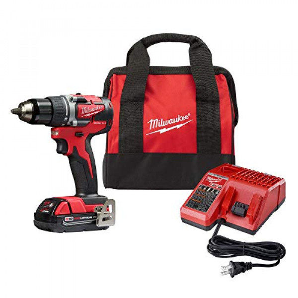 Milwaukee 2801-21P M18 Kit de taladro/destornillador inalámbrico compacto de iones de litio de 18 voltios, sin escobillas, de 1/2 pulg.