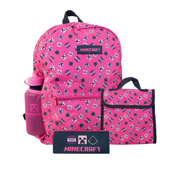 Mochila Infantil Minecraft Rosa Juego de 4 Piezas