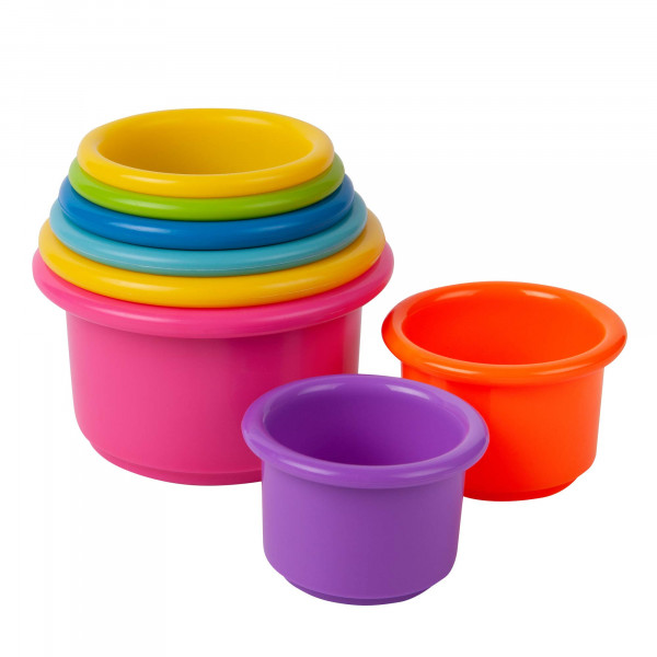 The First Years Stack & Count Vasos apilables – Colorido juego de juguetes de agua apilables para bebé – Vasos apilables para aprender – Juguetes de baño para bebé – Juguetes de mesa de agua para niños pequeños – 8 unidades