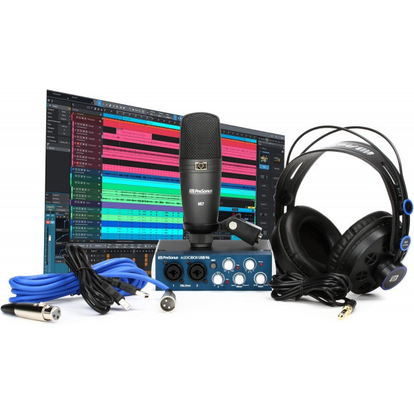 Paquete de grabación PreSonus AudioBox 96 Studio USB 2.0 con interfaz, auriculares, micrófono y software Studio One