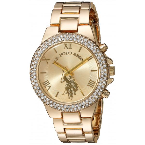 Asociación de Polo de EE. UU. Reloj analógico de cuarzo dorado con pantalla analógica usc40032 para mujer