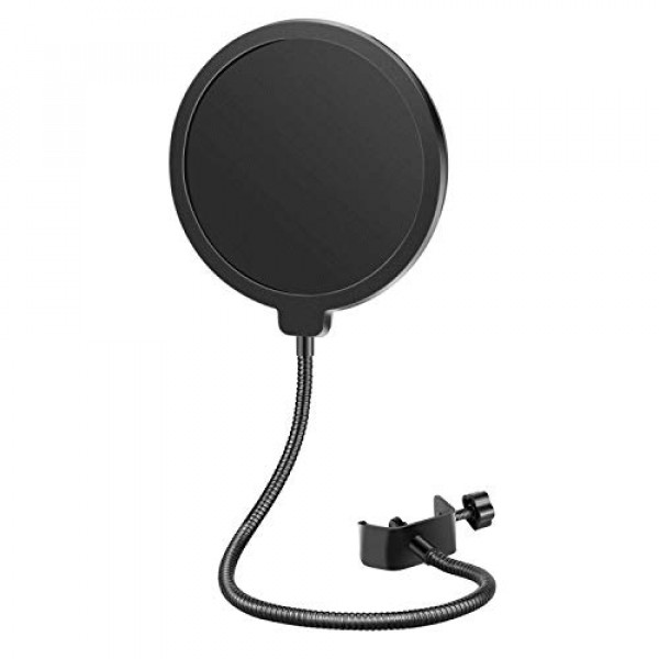 Neewer Protector de filtro antipop para micrófono profesional compatible con Blue Yeti y cualquier otro micrófono, pantalla antiviento de doble capa con un brazo estabilizador flexible con clip de cuello de cisne de 360 ​​grados