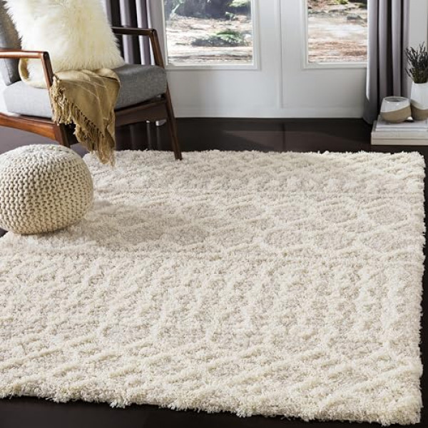 Livabliss Hapsburg Alfombra marroquí de pelo largo, 5'3 x 7'3, color beige