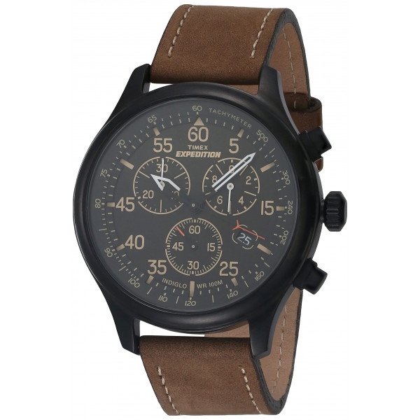Timex T49905 Expedition Field Reloj cronógrafo con correa de cuero negro/marrón para hombre