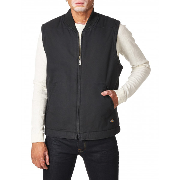 Dickies Chaleco de Trabajo con Forro de Sherpa Relajado para Hombre, Negro Enjuagado, XL EE. UU.