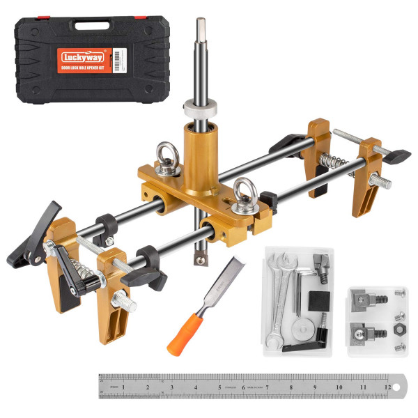 Luckyway Kit de abridor de orificios para cerradura de puerta, mortaja de cerradura para puertas de madera (instale/cambie la cerradura de la puerta usted mismo)