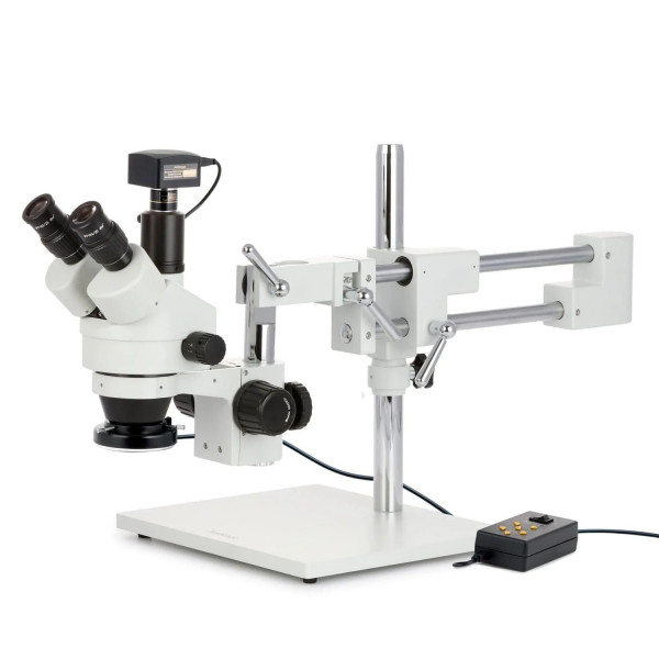 Microscopio estéreo trinocular AmScope 3,5X-180X con anillo de luz de 144 LED de 4 zonas y cámara USB3 de 18MP