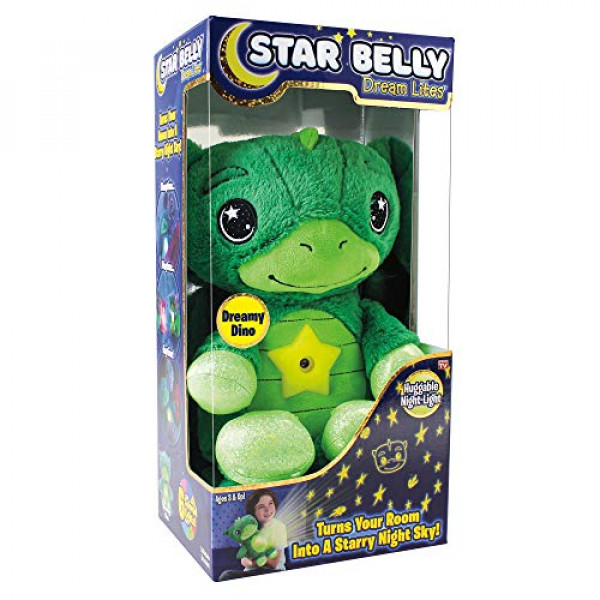Ontel Star Belly Dream Lites, luz nocturna de animal de peluche, dinosaurio verde de ensueño: proyecta estrellas y formas brillantes en 6 colores suaves, como se ve en la televisión