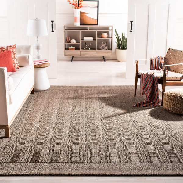 SAFAVIEH Palm Beach Collection Alfombra de área - 8' x 11', diseño plateado, sisal y yute, ideal para áreas de alto tráfico en sala de estar, dormitorio (PAB322D)
