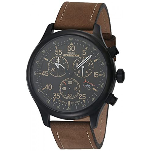 Timex T49905 Expedition Field Reloj cronógrafo con correa de cuero negro/marrón para hombre