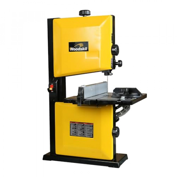 Woodskil Sierra de cinta de 3 amperios y 9 pulgadas, sierra de cinta de mesa de 2500 FPM con llave de seguridad extraíble, mesa de aluminio fundido, base de acero para carpintería