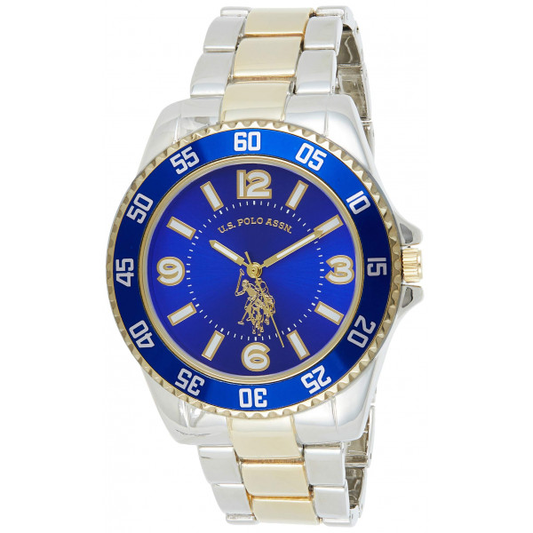 Asociación de Polo de EE. UU. Reloj automático para hombre de dos tonos, esfera azul real, cuarzo, metal/aleación con cierre plegable - USC80514