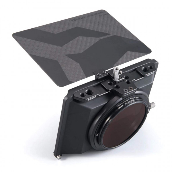 Caja Tilta Mini Mate | Adaptador de varilla de 15 mm y 4 adaptadores de lentes | Ligero | Soporte de filtro | Bandera superior | Soporte doble para zapata fría | Diseñado para cámaras DSLR y sin espejo | MB-T15