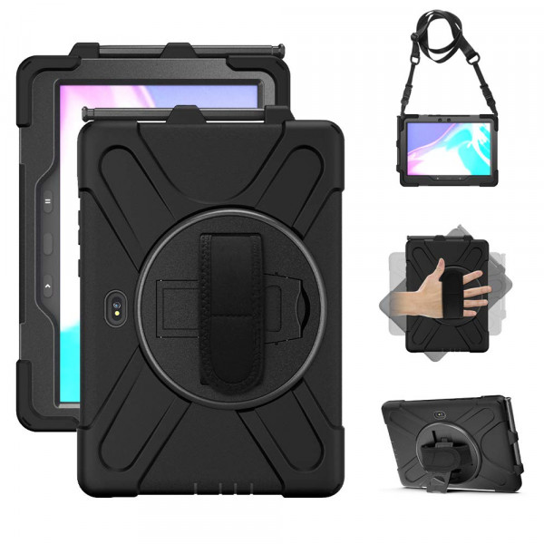 Funda para Samsung Galaxy Tab Active PRO 10.1, funda para Galaxy Tab Active4 PRO, resistente a los golpes, protección contra caídas con soporte 360, correa de mano y correa para el hombro para SM-T540/T547/T630/T638 (negro)