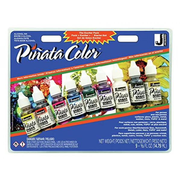 Juego de tinta con alcohol Jacquard - Paquete excitador de color piñata - Altamente saturado - Sin ácido - 9 colores surtidos media onza