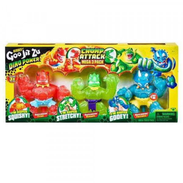 Goo Jit Zu Dino Power Mega paquete de 3: figuras de dinosaurio blando de superhéroe, MOY41257