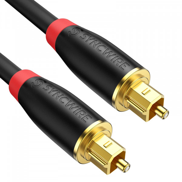 Cable de audio óptico - [Chapado en oro de 24 quilates, ultraduradero] Cable Toslink Syncwire Cable de fibra óptica macho a macho para cine en casa, barra de sonido, TV, PS4, Xbox, Playstation y más - 6 pies